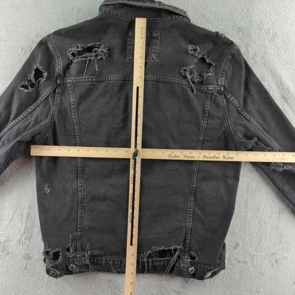 Zara Jacket Mens XL Black Distressed Ripped Denim Emo Punk Grunge Y2K 90s Style - Picture 7 of 12